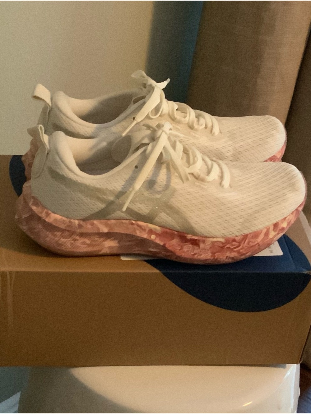 Asics White Sneakers with Pink Marbled Sole